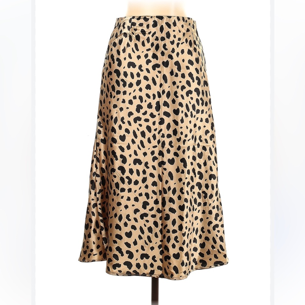 Kourt animal leopard print champagne gold and black midi skirt